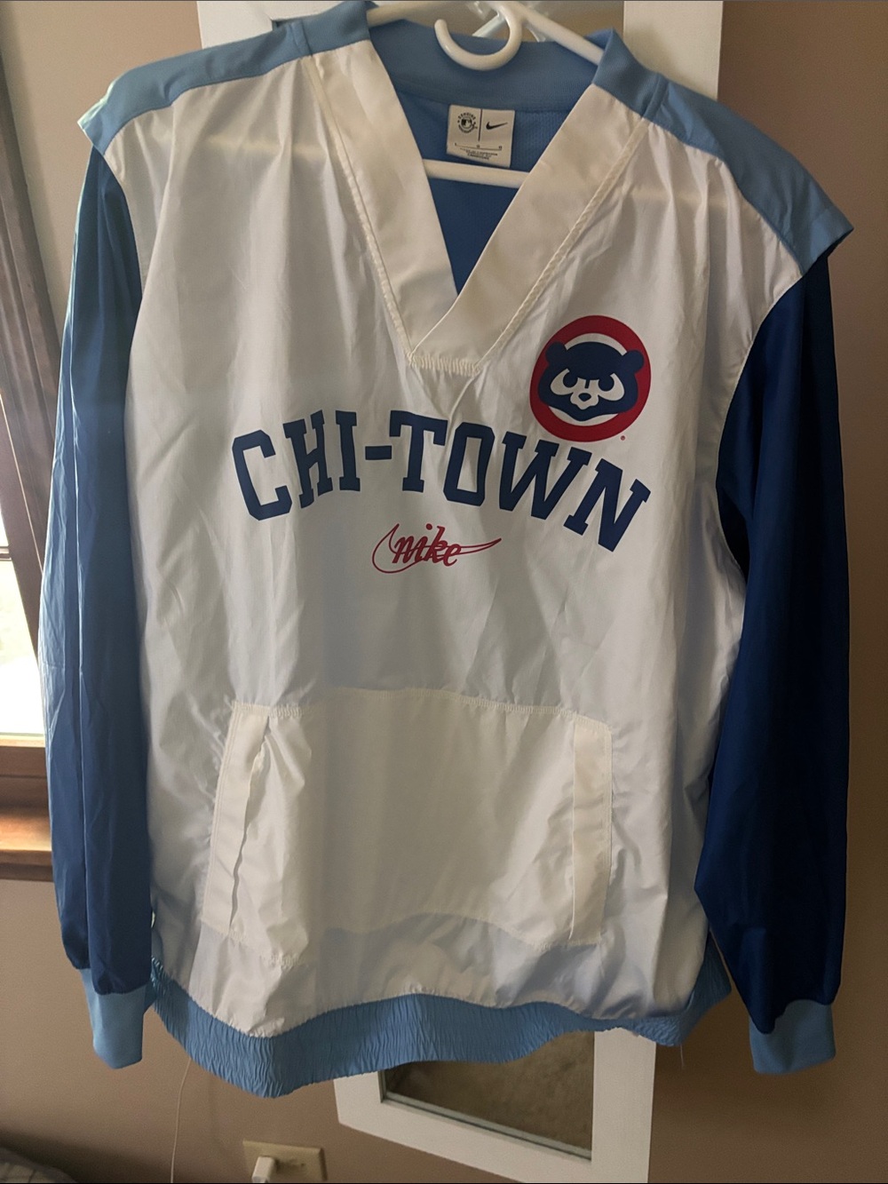 Nike Men’s Chi-Town V-Neck Pullover Sweater in White, Navy & Light Blue